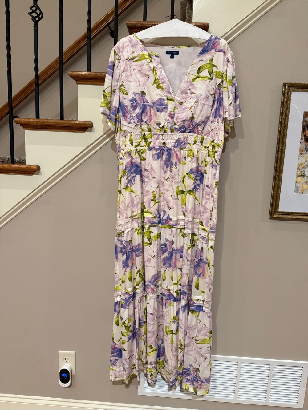 Floral V-Neck Maxi Dress in Light Pink and Lavender
